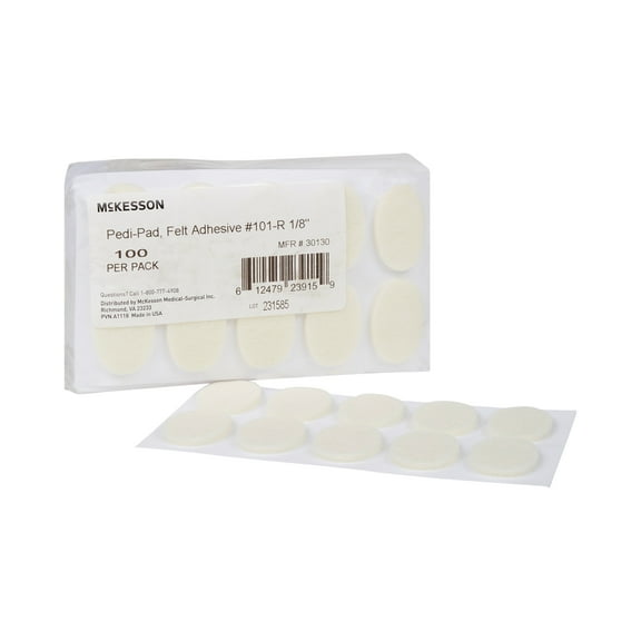 McKesson Corn Pads - Felt, Adhesive, White - Size 101-Regular, 1/8 in, 100 Ct