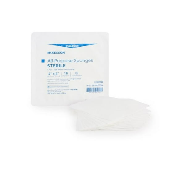 McKesson Cotton Gauze Sponge 4-Ply 4 X 4 Inch Square Sterile, Box of 10