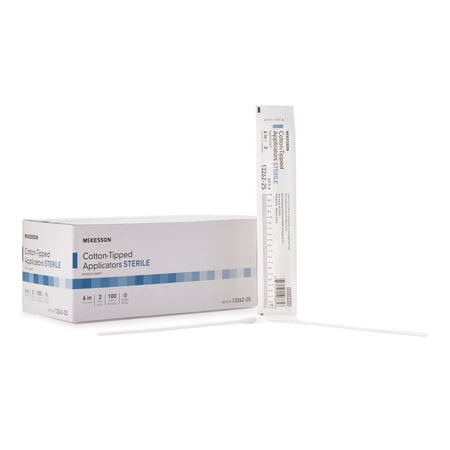 McKesson Cotton Tip Swabstick - Sterile Plastic, 6 in, 2 Count, 100 Packs, 200 Total