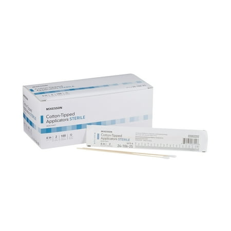 McKesson Cotton Tip Swabstick - Sterile Wooden Applicator, 6 in, 2 Count, 100 Packs, 200 Total