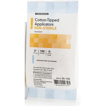 McKesson Cotton-Tipped Swabsticks Wood Shaft, Single Use, 3 Inches, Non-sterile, Latex-free, 100 Count