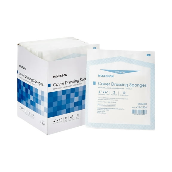 McKesson Cover Dressing Sponges, Sterile - Rayon/Cellulose, 4 in x 4 in, 2 per Pack, 600 Packs, 1200 Total