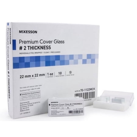 McKesson Cover Glass Square #2 Thickness 22 X 22 mm, McKesson Brand, 70-1122MCK - Box of 10