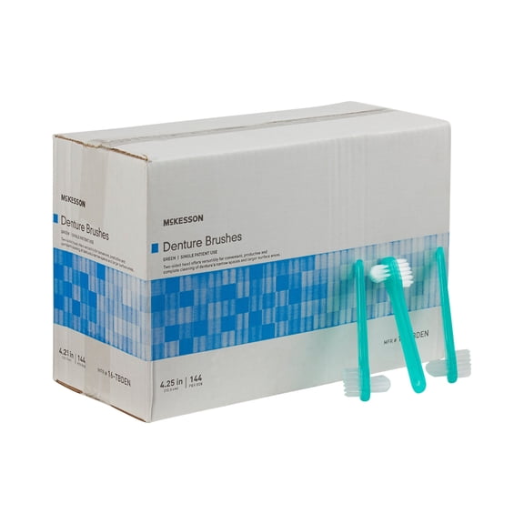 McKesson Denture Brushes, Two-Sided - Green, 4.25 in L, 144 Ct