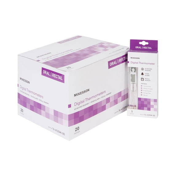 McKesson Digital Thermometer for Adults and Kids, Oral and Rectal Probe, 20 Ct