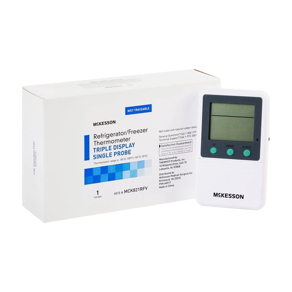 McKesson Digital Thermometer for Refrigerators, Freezers - 1 Probe, Triple Display, 1 Ct