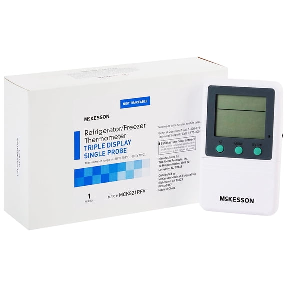 McKesson Digital Thermometer for Refrigerators, Freezers - 1 Probe, Triple Display, 1 Ct