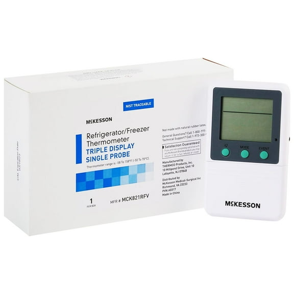 McKesson Digital Thermometer for Refrigerators, Freezers - 1 Probe, Triple Display, 1 Ct