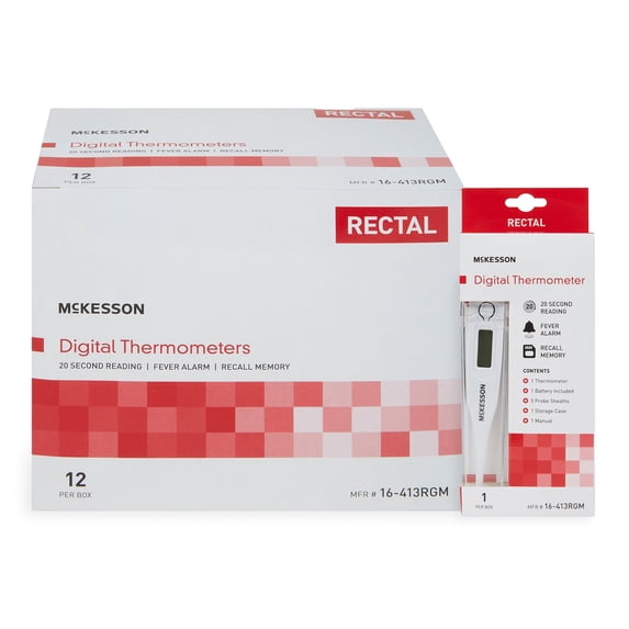 McKesson Digital Thermometer with Storage Case, Rectal Probe, Red, 1 Ct