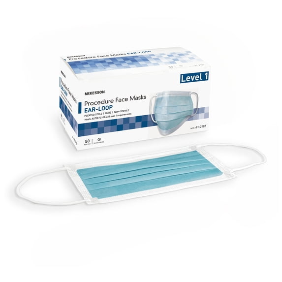 McKesson Disposable Face Masks, 3-Ply Elastic Ear Loops - Blue Medical Mask, 50 Count, 10 Packs, 500 Total