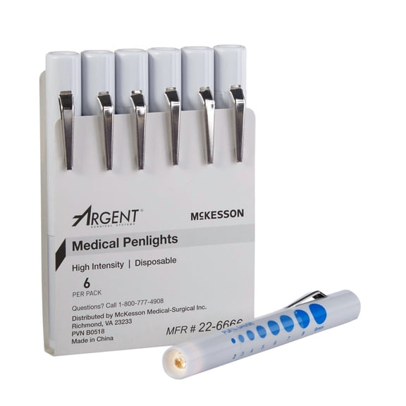 McKesson Disposable Penlight with High-Intensity LED Bulb, 4.5", 1 Count, 6 Packs, 6 Total