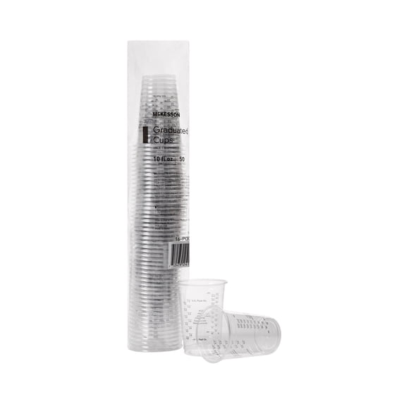 McKesson Disposable Plastic Cups, Graduated - Clear, 10 fl oz, 50 Ct