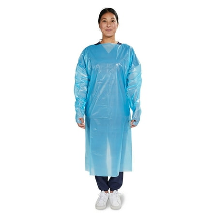 McKesson Disposable Polyethylene Film Protective Procedure Gown Blue One Size Fits Most 75 per Case
