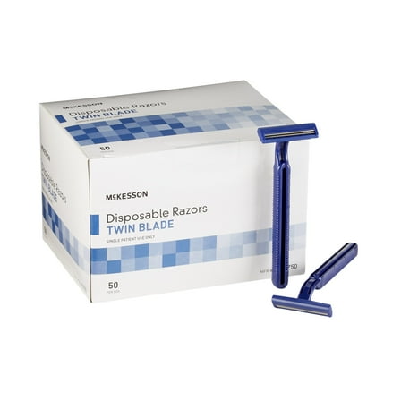 McKesson Disposable Razors - Twin Blade, Fixed Head Medical Razor, 50 Count, 2 Packs, 100 Total