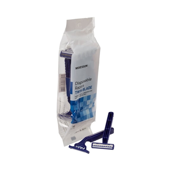 McKesson Disposable Razors for Men or Women - Fixed Head, Twin Blade, 10 Count, 1 Pack