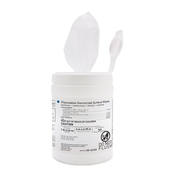 McKesson Disposable Surface Wipes, Pre-Moistened Disinfecting Wipes, 160 Wipes, 12 Packs, 1920 Total
