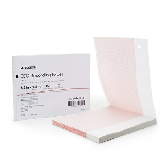 McKesson ECG Recording Paper, Red Grid Thermal Paper - 8.5 in x 138 ft, 150 Count, 16 Packs, 2400 Total