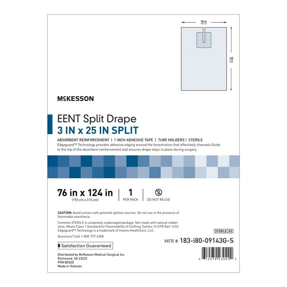 McKesson EENT Drape Blue 76 W X 124 L Inch 183-I80-09143G-S 22 per Case