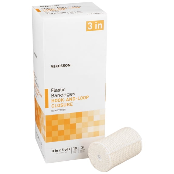 McKesson Elastic Bandage Compression Wrap for Injuries - 3 in x 5 yd, 10 Count, 5 Packs, 50 Total