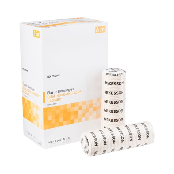 McKesson Elastic Bandage Compression Wrap for Injuries - Tan, 6 in x 5 yd, 10 Count, 5 Packs, 50 Total