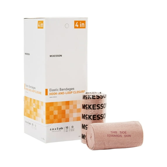 McKesson Elastic Bandage with Self-Closure, Compression Wrap for Injuries - 4 in x 5 yd, 10 Count, 5 Packs, 50 Total