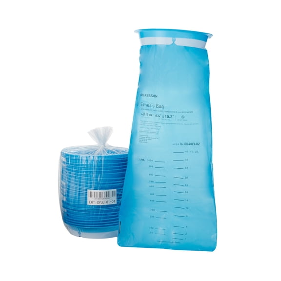 McKesson Emesis Bag, Blue Puke Container with Twist Closure, 40 oz, 25 Count, 1 Pack