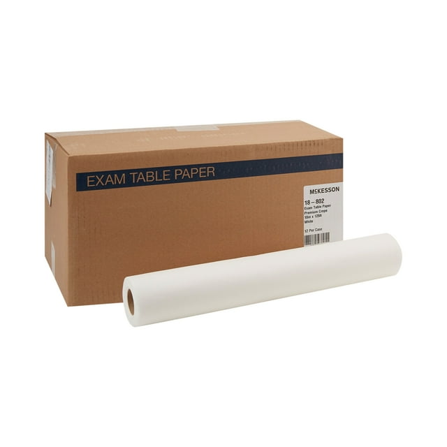 McKesson Exam Table Paper, Premium Crepe White, 18 in x 125 ft, 12