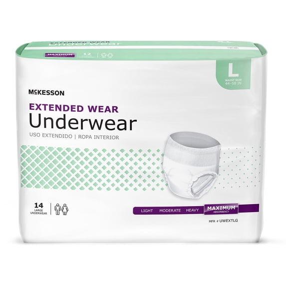 McKesson Extended Wear Underwear, Incontinence, Maximum Absorbency, Large, 56 Ct