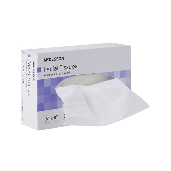 McKesson Facial Tissue, 2-Ply Ultra Soft Sheets, White, 6 in x 8 in, 90 Count, 72 Packs, 6480 Total