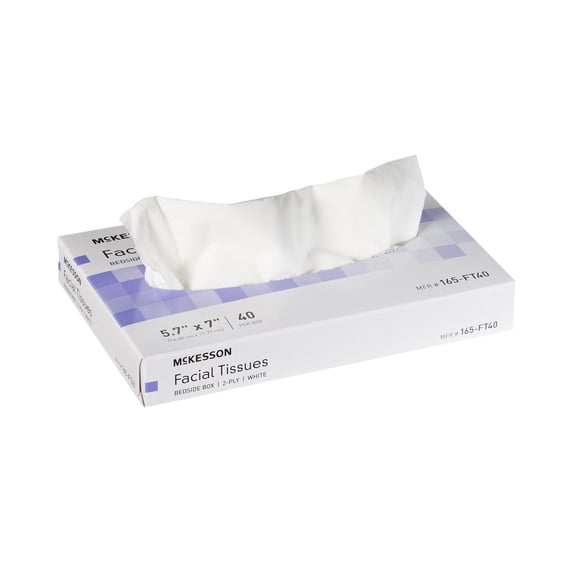 McKesson Facial Tissues - Soft, Gentle 2-Ply, Dry Wipe - 5.7 in x 7 in, 40 Count, 200 Packs, 8000 Total
