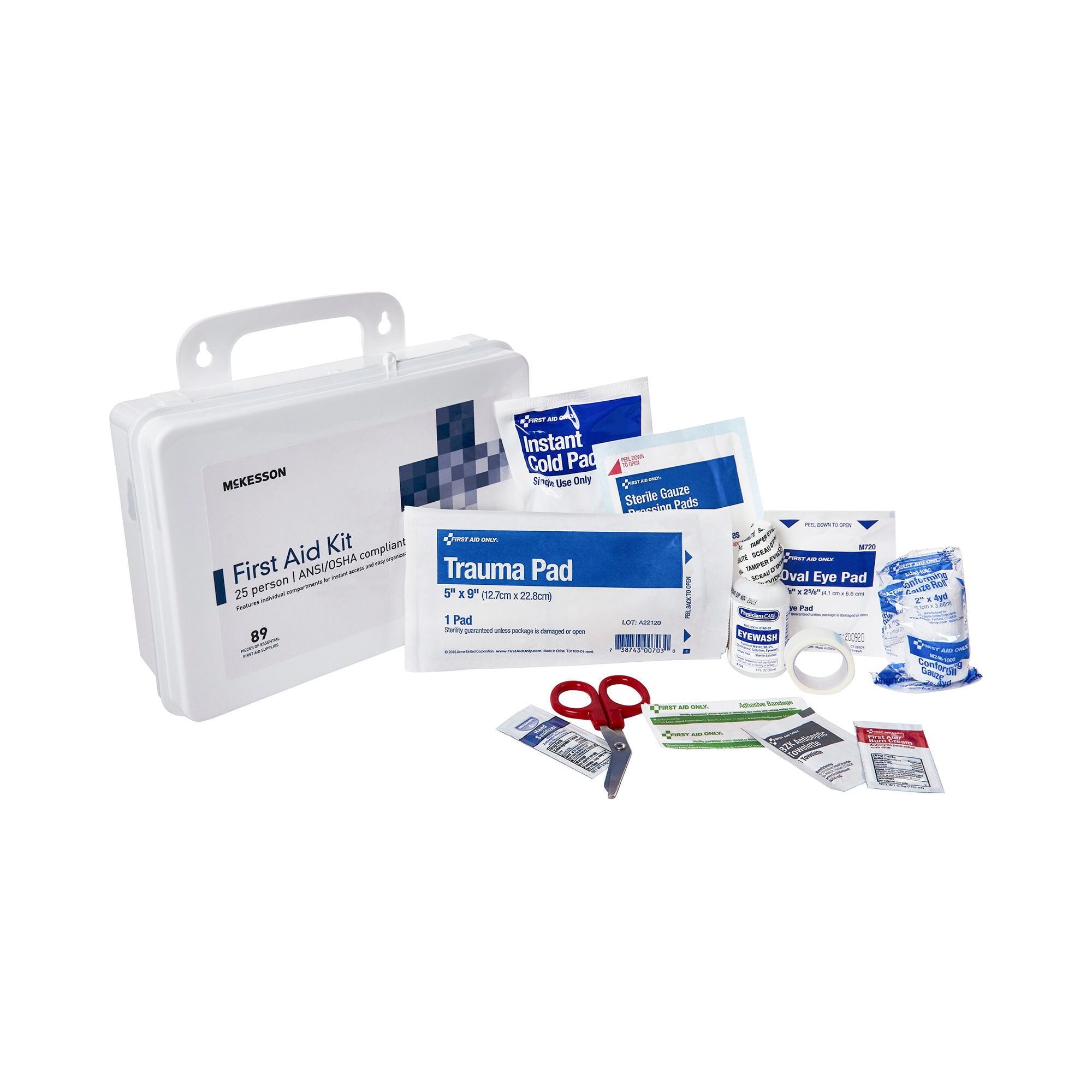 McKesson First Aid Kit for Office, School and Home, Wall Mounted, 87 Pieces, 25 Person, 1 Ct