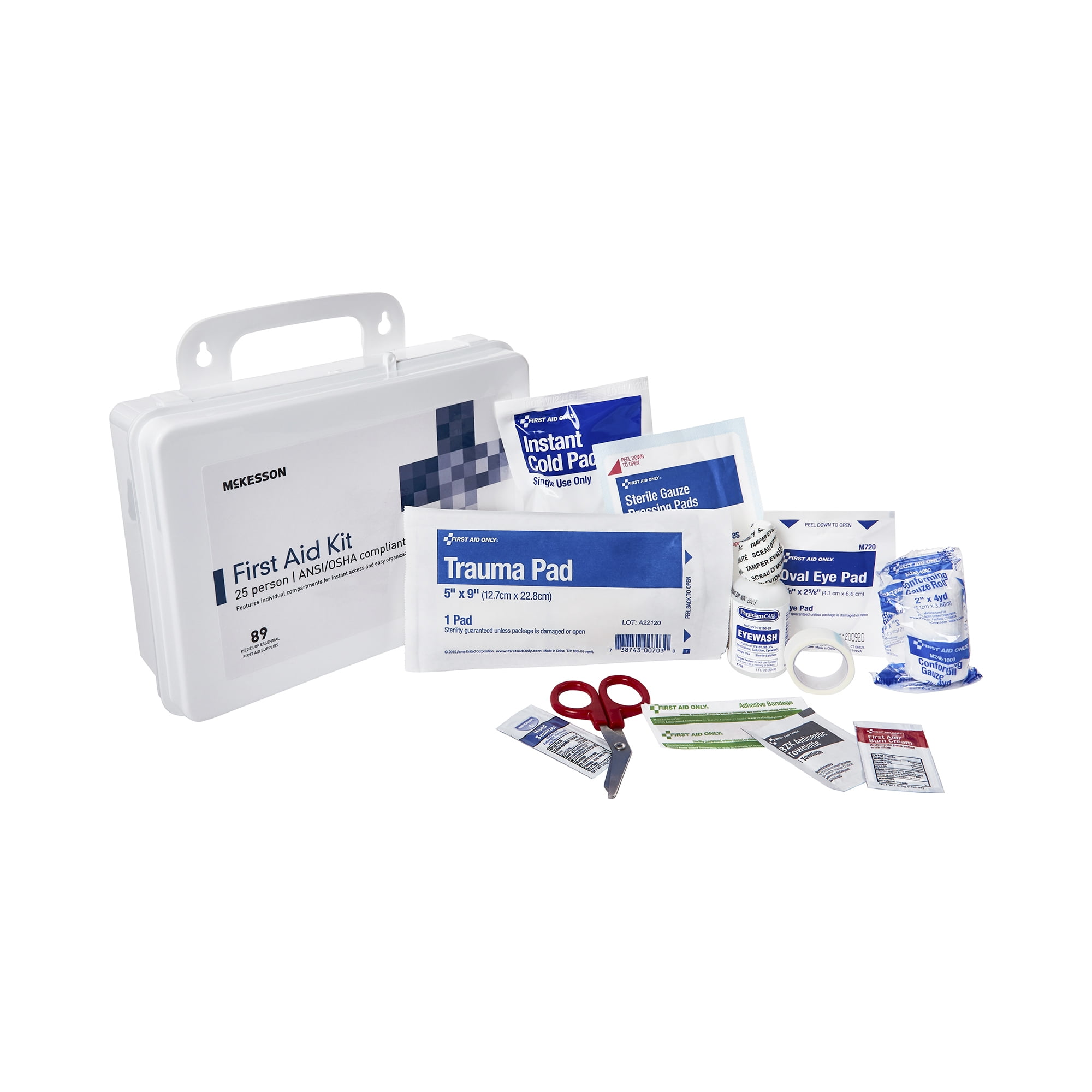 McKesson First Aid Kit for Office, School and Home, Wall Mounted, 87 Pieces, 25 Person, 1 Ct