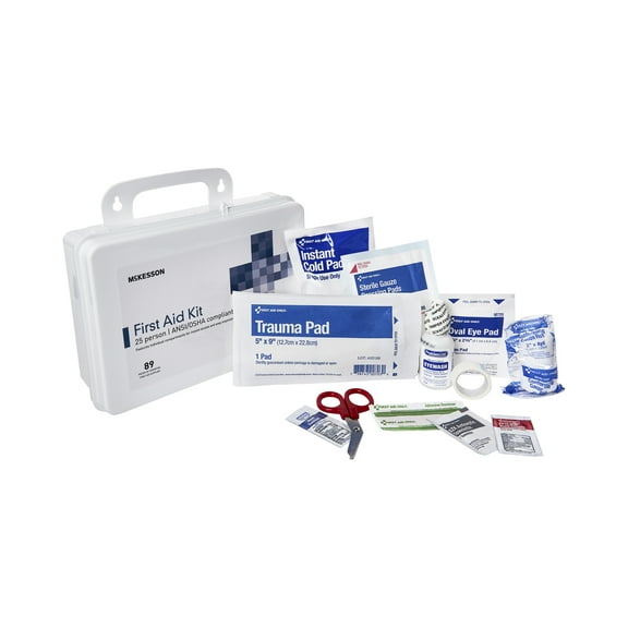 McKesson First Aid Kit for Office, School and Home, Wall Mounted, 87 Pieces, 25 Person, 1 Ct