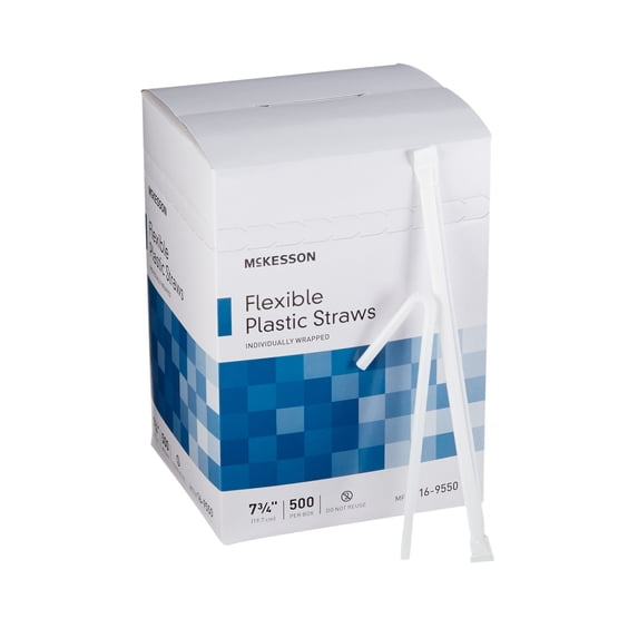 McKesson Drinking Straws - Individually Wrapped Flexible Plastic, 7 3/4 in, 10000 Ct