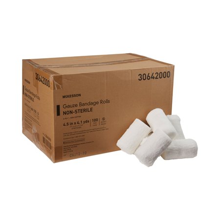 McKesson Fluff Gauze Bandage Roll 4.5 Inches x 4.1 Yards, Cotton, 6-Ply, Roll Shape, Non-Sterile, 100 Count