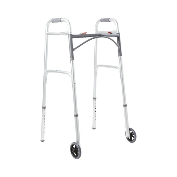 McKesson Folding Walker with Wheels - Adjustable Height, 350 lbs Capacity, 1 Ct