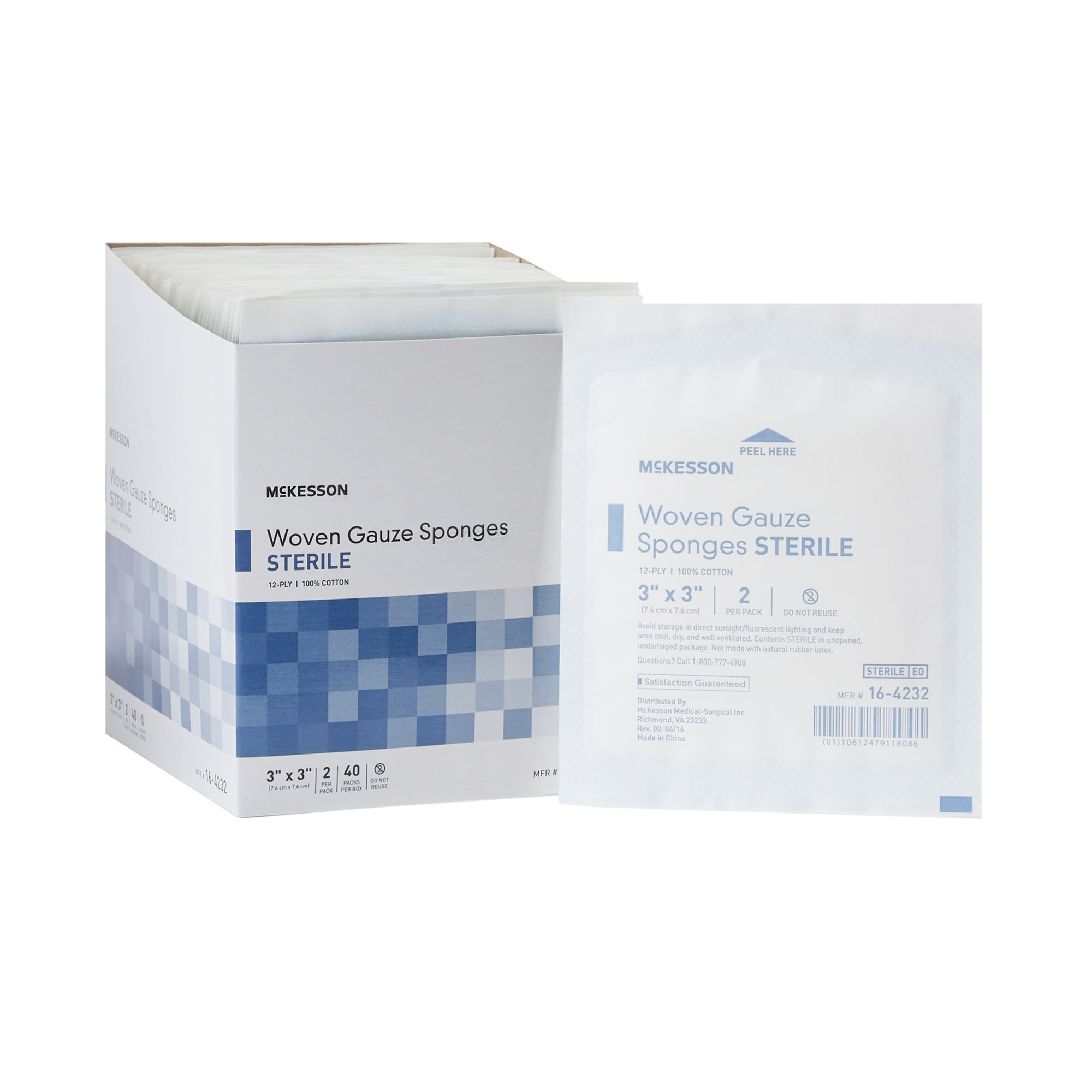McKesson Gauze Sponges First Aid Supplies, Woven Wound Care Pad - 3 in x 3 in, 40 per Pack, 30 Packs, 1200 Total