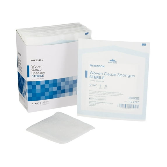McKesson Woven Gauze Sponges, Sterile, 12-Ply, 4 in x 4 in, 2 per Pack, 600 Packs, 1200 Total