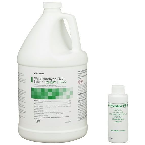 McKesson Glutaraldehyde Plus Disinfecting Solution, 28-Day Life, 1 gal, 1 Count, 4 Packs, 4 Total