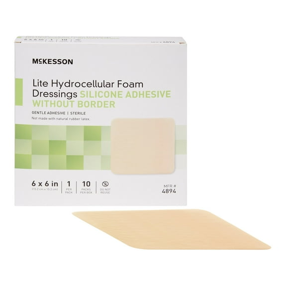 McKesson Hydrocellular Foam Dressing, Lite - Adhesive, Sterile, 6 in x 6 in, 10 Count, 20 Packs, 200 Total