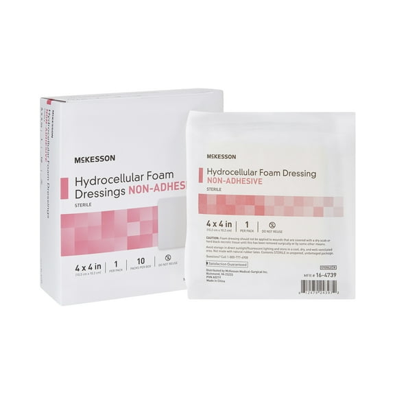 McKesson Hydrocellular Foam Dressing, Non-Adhesive Wound Pad, 4 in x 4 in, 10 Count, 10 Packs, 100 Total