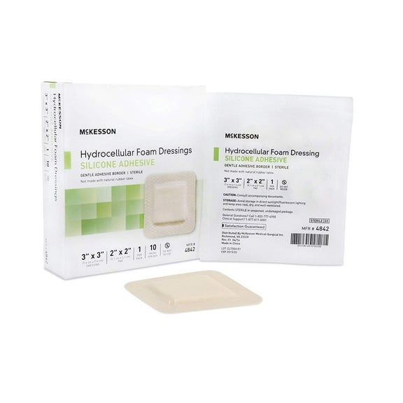 McKesson Hydrocellular Sterile Foam Dressing | Silicone Adhesive with Border 3 in x 3 in Box of 10 | Foam Dressings for Wounds | Bed Sore Bandages | Wound Care | Bandages for Sensitive Skin
