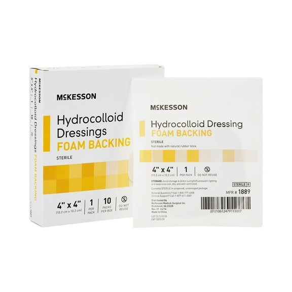McKesson Hydrocolloid Dressings, Foam Backing - Sterile, 4 in x 4 in, 10 Count, 10 Packs, 100 Total