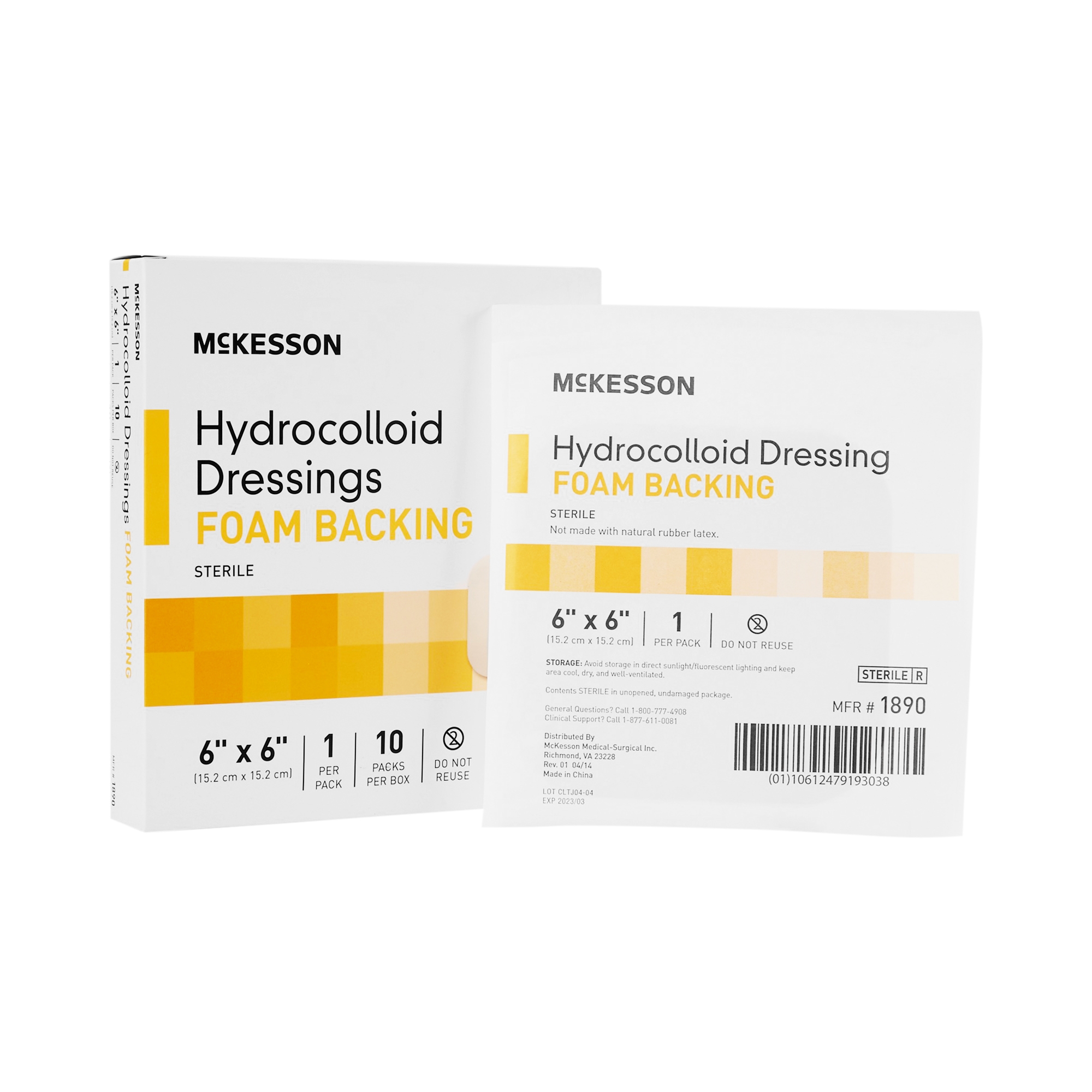 McKesson Hydrocolloid Dressings, Foam Backing Sterile, 6 in x 6 in, 10 Count, 1 Pack