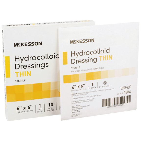 McKesson Hydrocolloid Wound Dressing, Sterile Thin Bandage, 6 in x 6 in, 10 Count, 20 Packs, 200 Total