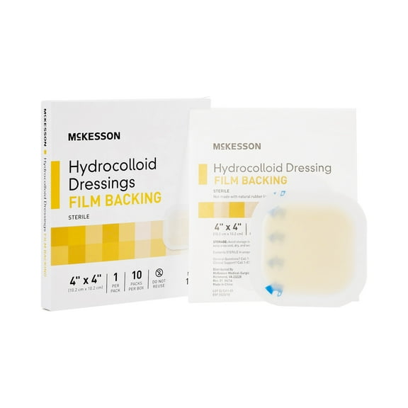 McKesson Hydrocolloid Wound Dressings, Thin Film Backing - 4 in x 4 in, 10 Count, 20 Packs, 200 Total