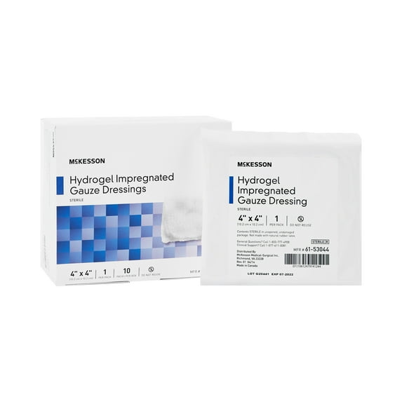 McKesson Hydrogel Impregnated Gauze Dressing - Sterile Bandage, 4 in x 4 in, 10 Count, 1 Pack