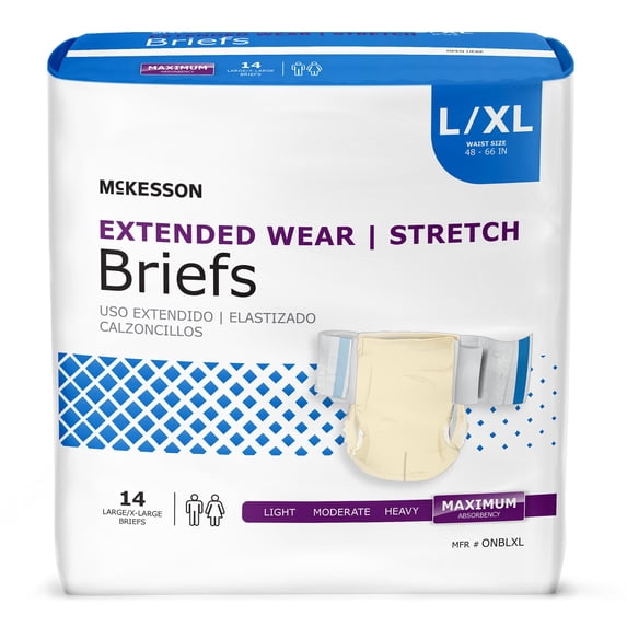 McKesson Incontinence Brief - Disposable, Overnight Absorbency, L/XL, 14 Count, 1 Pack