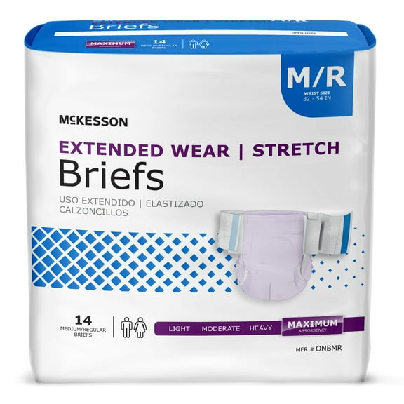 McKesson Incontinence Brief - Disposable, Overnight Absorbency, Medium, 14 Count, 1 Pack