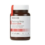 McKesson Iodoform Packing Strip Cotton, Antiseptic, Single Use, Medium (.5 Inch x 5 Yards), Pale Yellow, Sterile, 12 Count